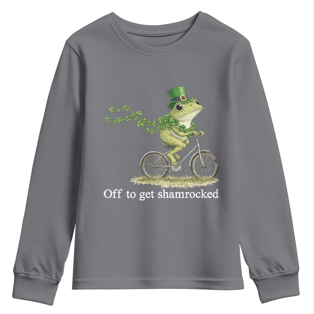 Funny Frog St Patricks Day Meme Youth Sweatshirt Off To Get Shamrocked TS14 Charcoal Print Your Wear
