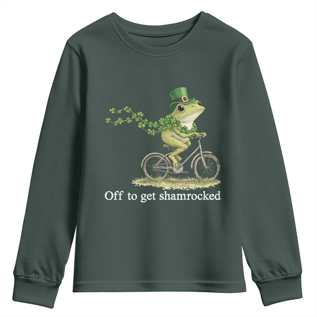Funny Frog St Patricks Day Meme Youth Sweatshirt Off To Get Shamrocked TS14 Dark Forest Green Print Your Wear