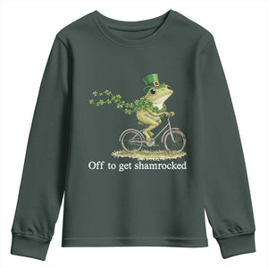 Funny Frog St Patricks Day Meme Youth Sweatshirt Off To Get Shamrocked TS14 Dark Forest Green Print Your Wear