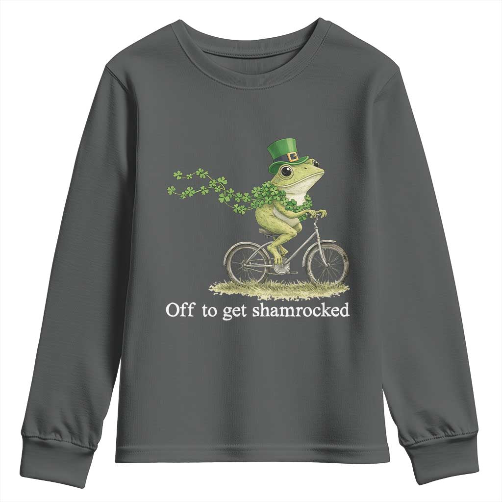Funny Frog St Patricks Day Meme Youth Sweatshirt Off To Get Shamrocked TS14 Dark Heather Print Your Wear