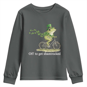Funny Frog St Patricks Day Meme Youth Sweatshirt Off To Get Shamrocked TS14 Dark Heather Print Your Wear