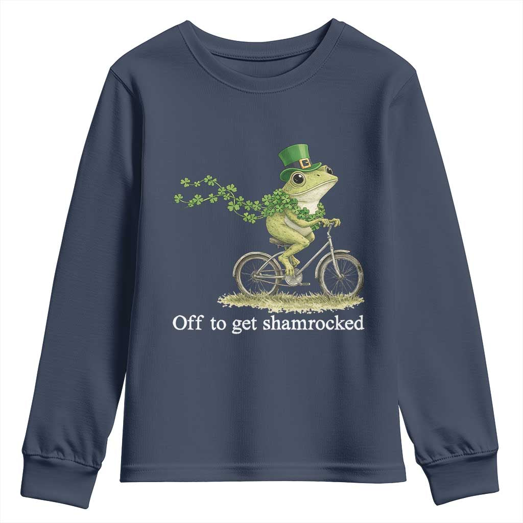 Funny Frog St Patricks Day Meme Youth Sweatshirt Off To Get Shamrocked TS14 Navy Print Your Wear