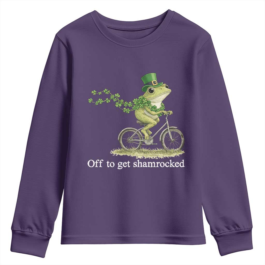 Funny Frog St Patricks Day Meme Youth Sweatshirt Off To Get Shamrocked TS14 Purple Print Your Wear