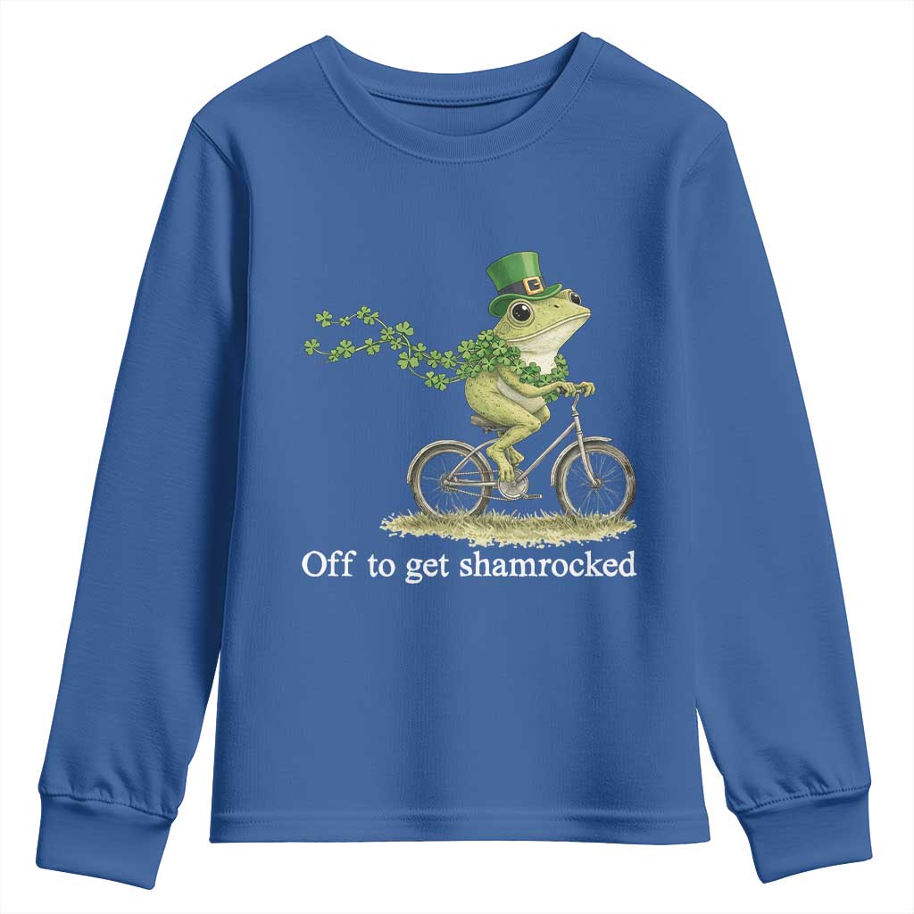Funny Frog St Patricks Day Meme Youth Sweatshirt Off To Get Shamrocked TS14 Royal Blue Print Your Wear