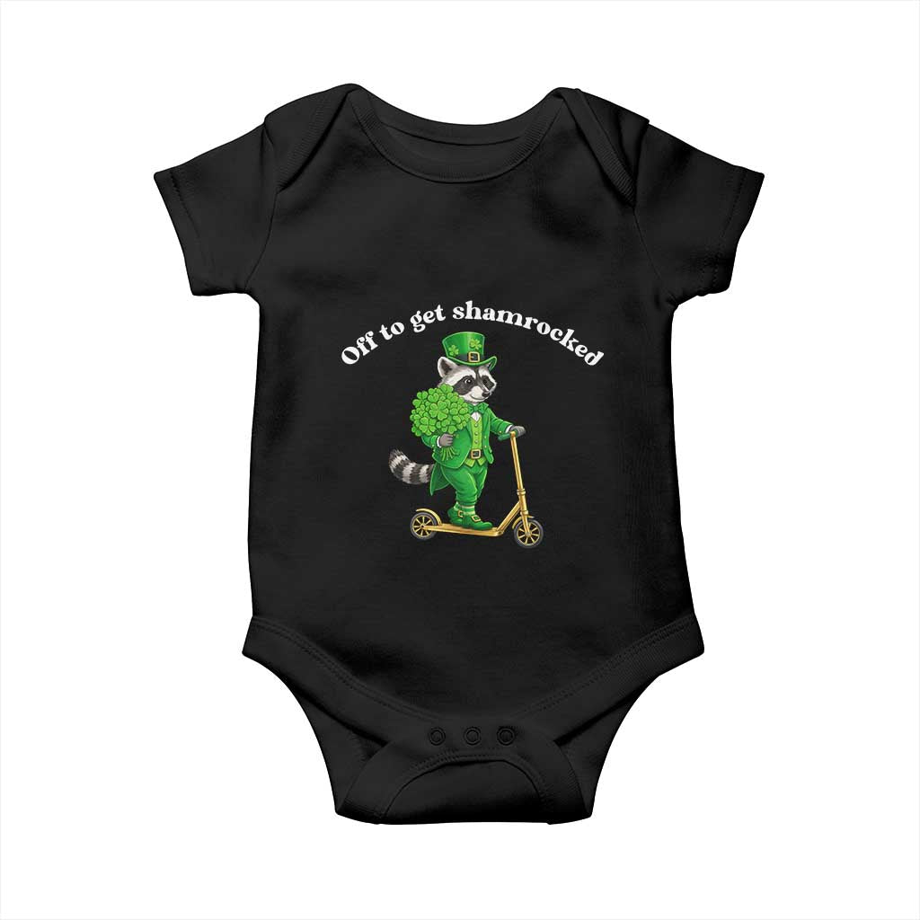 Funny Raccoon St Patricks Day Meme Baby Onesie Off To Get Shamrocked TS14 Black Print Your Wear