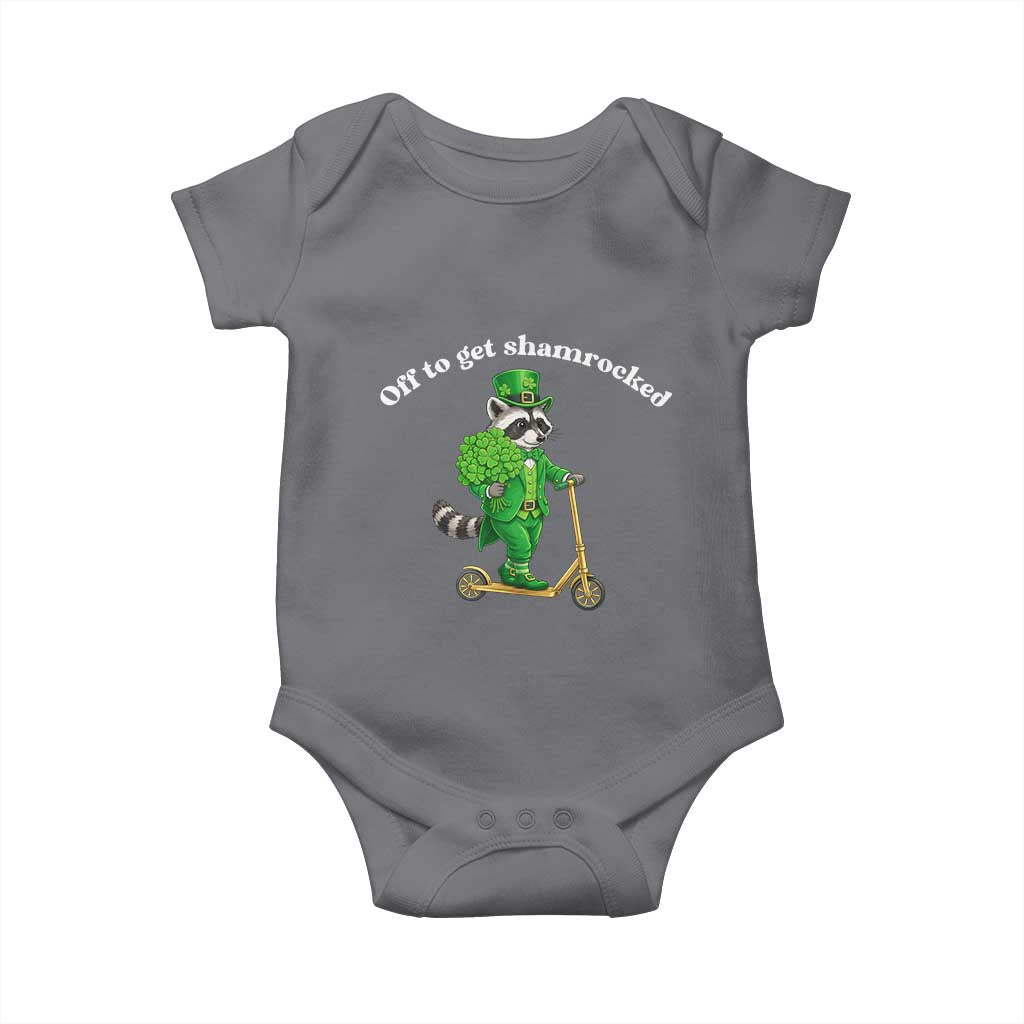 Funny Raccoon St Patricks Day Meme Baby Onesie Off To Get Shamrocked TS14 Charcoal Print Your Wear