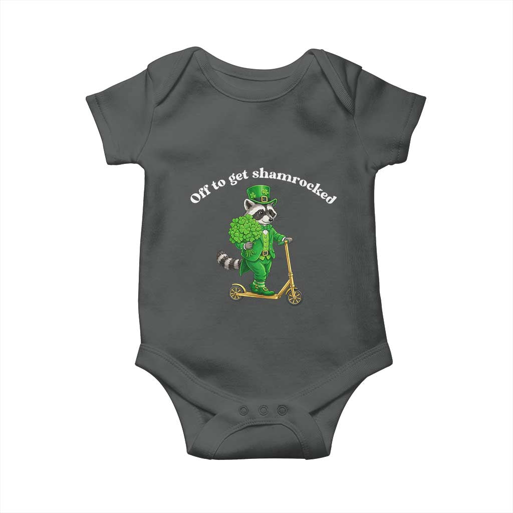 Funny Raccoon St Patricks Day Meme Baby Onesie Off To Get Shamrocked TS14 Dark Heather Print Your Wear