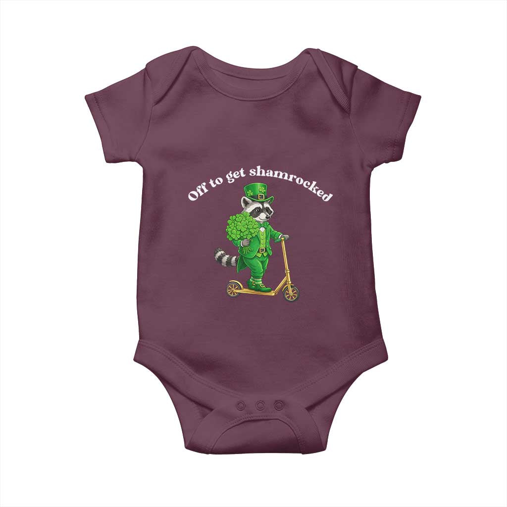 Funny Raccoon St Patricks Day Meme Baby Onesie Off To Get Shamrocked TS14 Maroon Print Your Wear