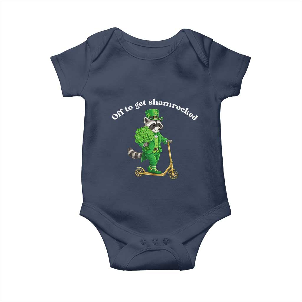 Funny Raccoon St Patricks Day Meme Baby Onesie Off To Get Shamrocked TS14 Navy Print Your Wear