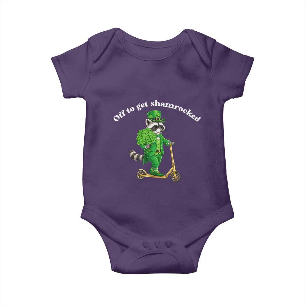 Funny Raccoon St Patricks Day Meme Baby Onesie Off To Get Shamrocked TS14 Purple Print Your Wear