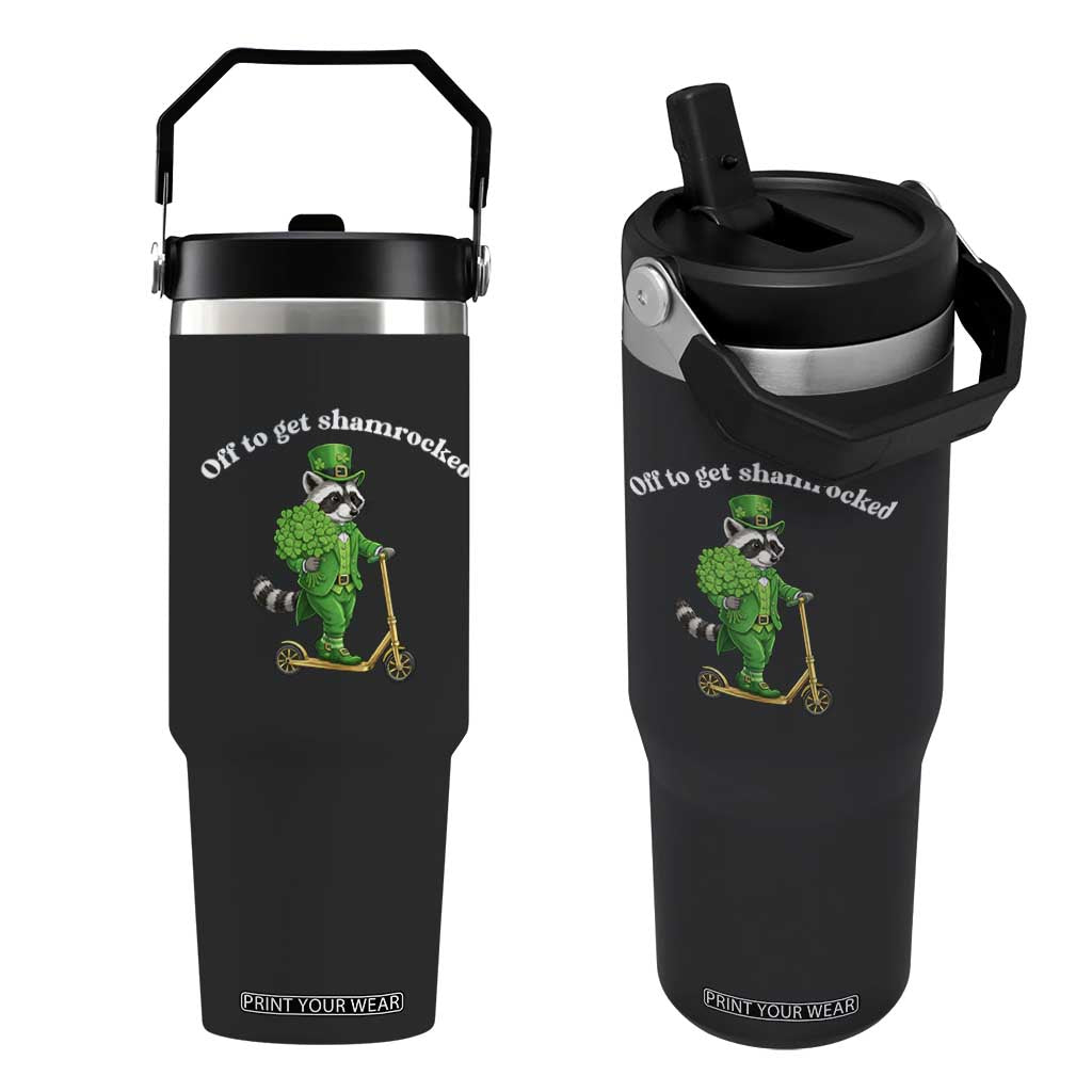 Funny Raccoon St Patricks Day Meme Flip Straw Tumbler Off To Get Shamrocked TS14 One Size: 30 oz Black Print Your Wear