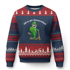 Funny Raccoon St Patricks Day Meme Ugly Christmas Sweater Off To Get Shamrocked TS14 Navy Red Print Your Wear
