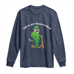 Funny Raccoon St Patricks Day Meme Long Sleeve Shirt Off To Get Shamrocked TS14 Navy Print Your Wear