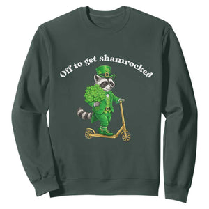 Funny Raccoon St Patricks Day Meme Sweatshirt Off To Get Shamrocked TS14 Dark Forest Green Print Your Wear