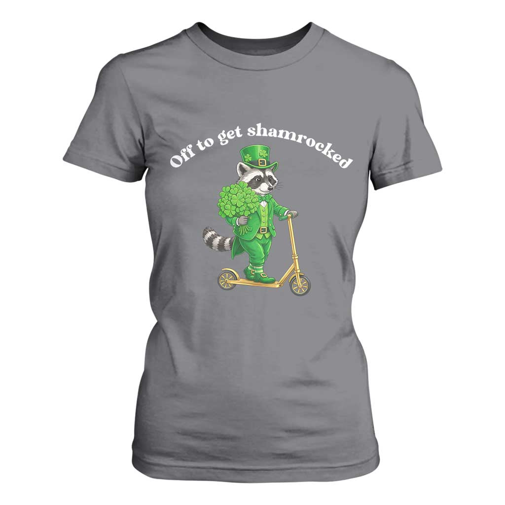 Funny Raccoon St Patricks Day Meme T Shirt For Women Off To Get Shamrocked TS14 Charcoal Print Your Wear