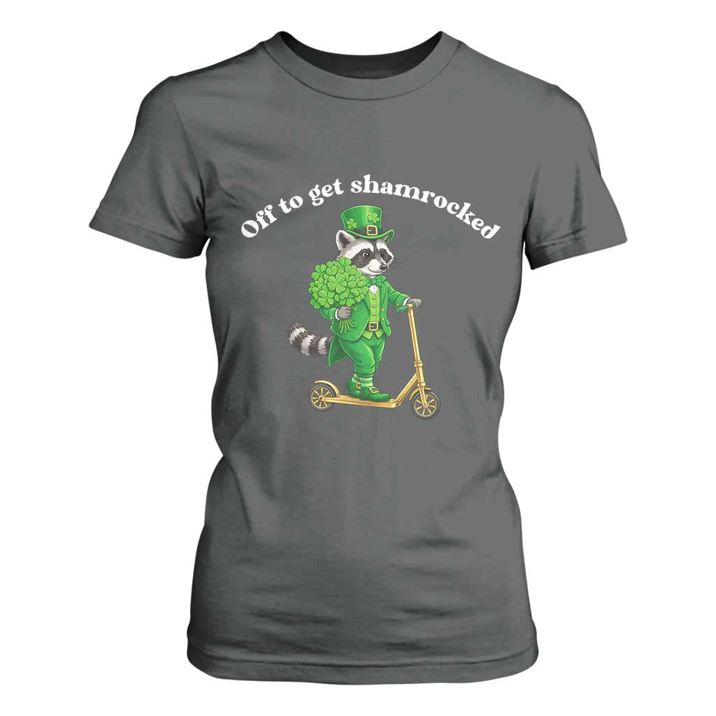 Funny Raccoon St Patricks Day Meme T Shirt For Women Off To Get Shamrocked TS14 Dark Heather Print Your Wear