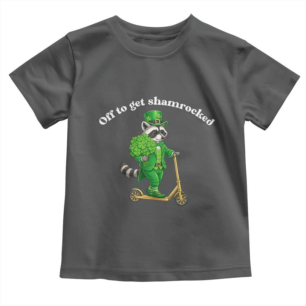 Funny Raccoon St Patricks Day Meme Toddler T Shirt Off To Get Shamrocked TS14 Dark Heather Print Your Wear