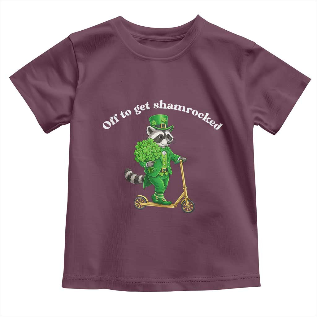 Funny Raccoon St Patricks Day Meme Toddler T Shirt Off To Get Shamrocked TS14 Maroon Print Your Wear