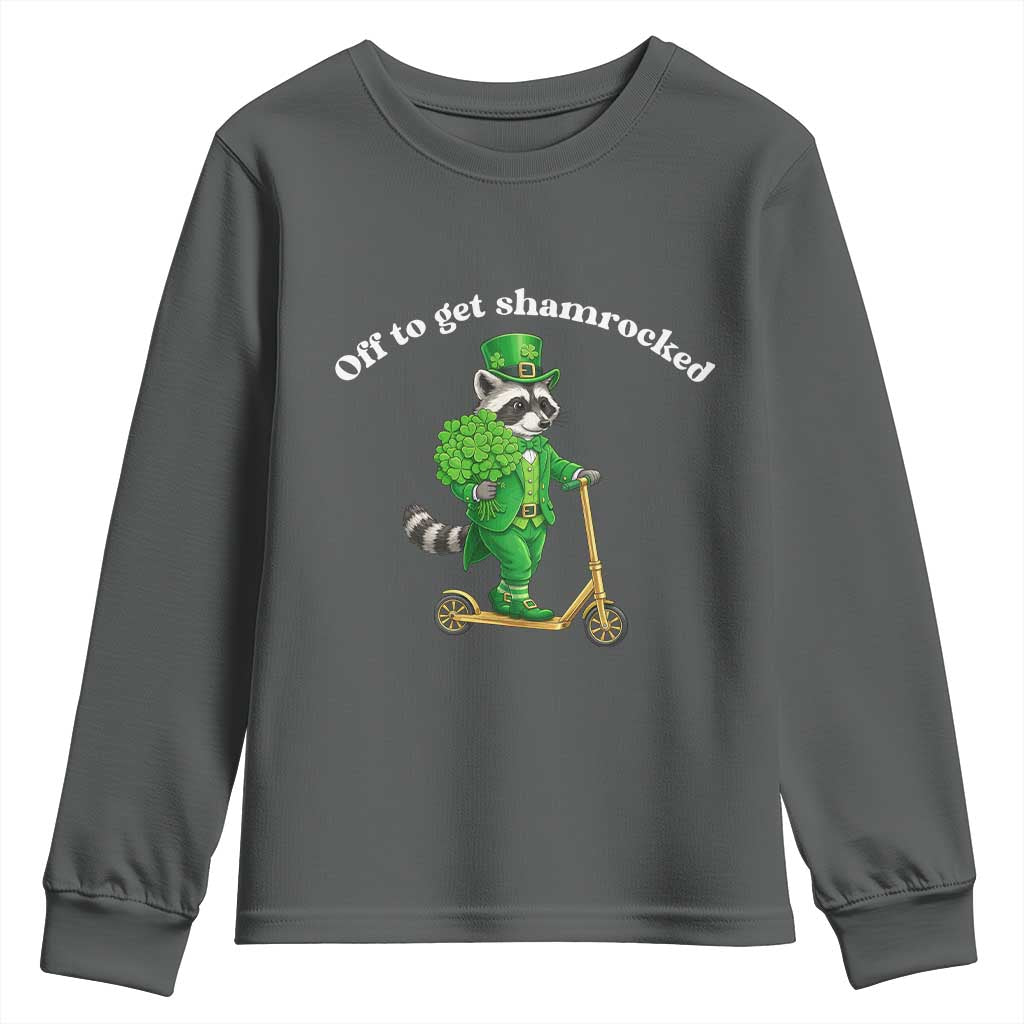 Funny Raccoon St Patricks Day Meme Youth Sweatshirt Off To Get Shamrocked TS14 Dark Heather Print Your Wear