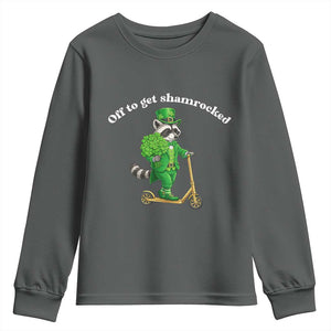 Funny Raccoon St Patricks Day Meme Youth Sweatshirt Off To Get Shamrocked TS14 Dark Heather Print Your Wear