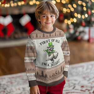 Funny Raccoon St Patricks Day Meme Ugly Christmas Sweater First Of All I Am Delight TS14 Mocha Mousse Print Your Wear