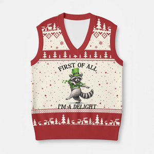 Funny Raccoon St Patricks Day Meme V-Neck Knit Sweater Vest First Of All I Am Delight TS14 Beige Red Print Your Wear