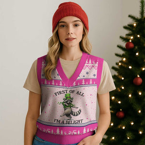 Funny Raccoon St Patricks Day Meme V-Neck Knit Sweater Vest First Of All I Am Delight TS14 Hot Pink Print Your Wear