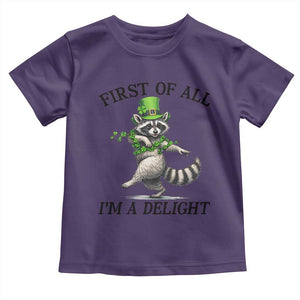 Funny Raccoon St Patricks Day Meme Toddler T Shirt First Of All I Am Delight TS14 Purple Print Your Wear