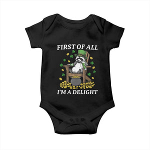 Funny St Patricks Day Raccoon Drinking Beer Baby Onesie First Of All I Am Delight TS14 Black Print Your Wear