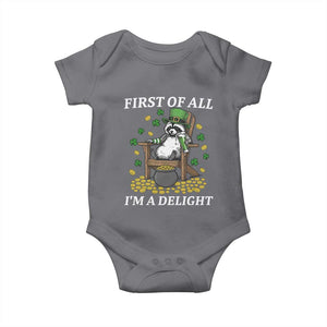 Funny St Patricks Day Raccoon Drinking Beer Baby Onesie First Of All I Am Delight TS14 Charcoal Print Your Wear