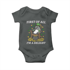 Funny St Patricks Day Raccoon Drinking Beer Baby Onesie First Of All I Am Delight TS14 Dark Heather Print Your Wear