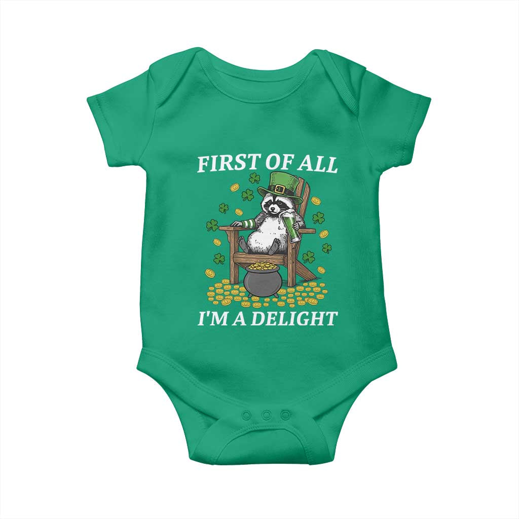Funny St Patricks Day Raccoon Drinking Beer Baby Onesie First Of All I Am Delight TS14 Irish Green Print Your Wear