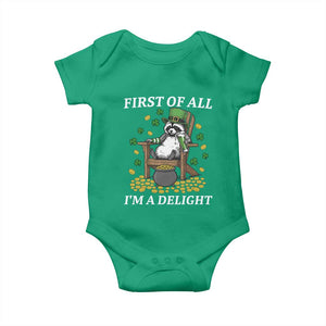Funny St Patricks Day Raccoon Drinking Beer Baby Onesie First Of All I Am Delight TS14 Irish Green Print Your Wear