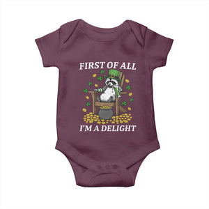 Funny St Patricks Day Raccoon Drinking Beer Baby Onesie First Of All I Am Delight TS14 Maroon Print Your Wear