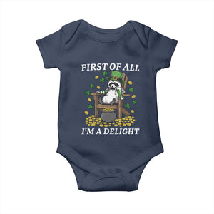 Funny St Patricks Day Raccoon Drinking Beer Baby Onesie First Of All I Am Delight TS14 Navy Print Your Wear