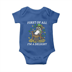 Funny St Patricks Day Raccoon Drinking Beer Baby Onesie First Of All I Am Delight TS14 Royal Blue Print Your Wear