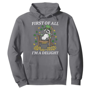 Funny St Patricks Day Raccoon Drinking Beer Hoodie First Of All I Am Delight TS14 Charcoal Print Your Wear