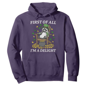 Funny St Patricks Day Raccoon Drinking Beer Hoodie First Of All I Am Delight TS14 Purple Print Your Wear