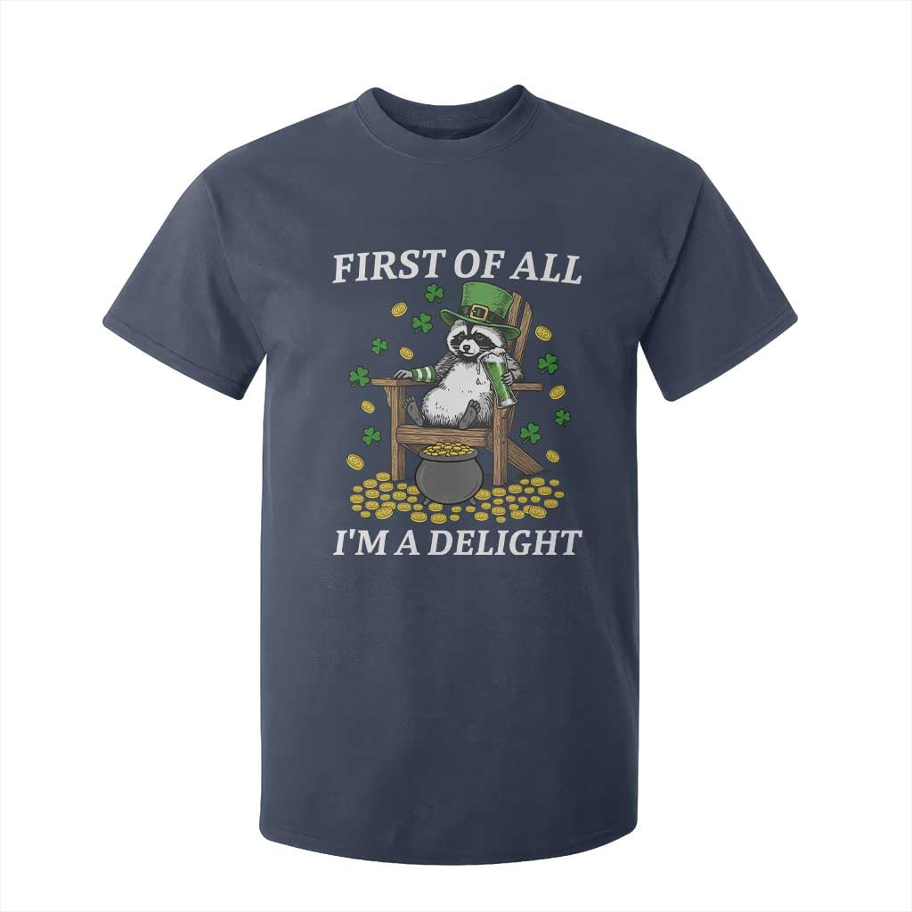 Funny St Patricks Day Raccoon Drinking Beer T Shirt For Kid First Of All I Am Delight TS14 Navy Print Your Wear