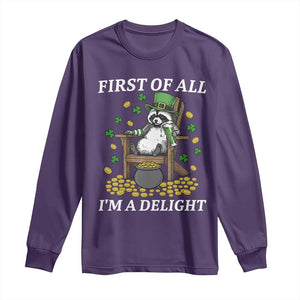 Funny St Patricks Day Raccoon Drinking Beer Long Sleeve Shirt First Of All I Am Delight TS14 Purple Print Your Wear
