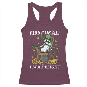 Funny St Patricks Day Raccoon Drinking Beer Racerback Tank Top First Of All I Am Delight TS14 Maroon Print Your Wear