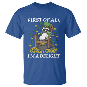 Funny St Patricks Day Raccoon Drinking Beer T Shirt First Of All I Am Delight TS14 Royal Blue Print Your Wear