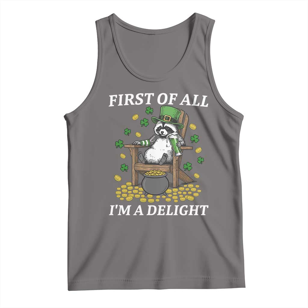 Funny St Patricks Day Raccoon Drinking Beer Tank Top First Of All I Am Delight TS14 Deep Heather Print Your Wear