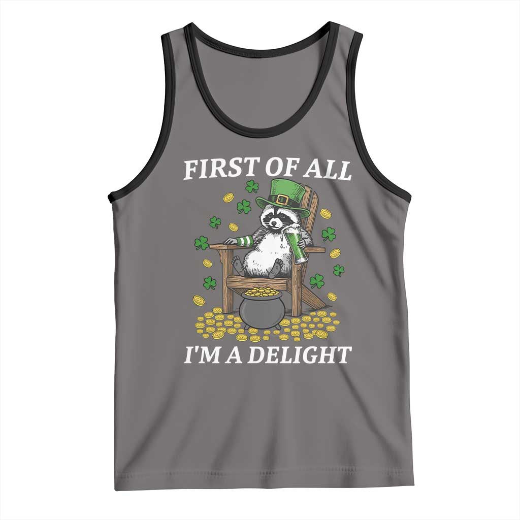 Funny St Patricks Day Raccoon Drinking Beer Tank Top First Of All I Am Delight TS14 Deep Heather Black Print Your Wear