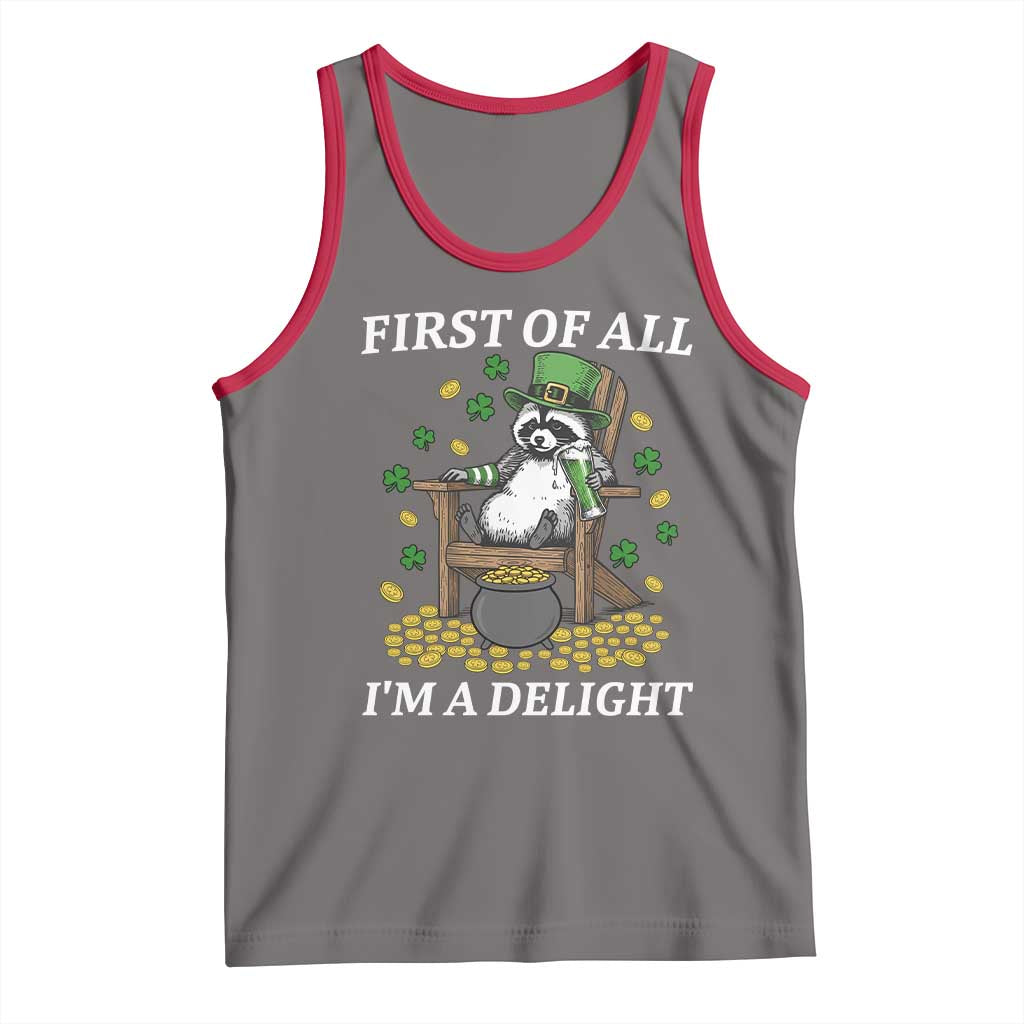 Funny St Patricks Day Raccoon Drinking Beer Tank Top First Of All I Am Delight TS14 Deep Heather Red Print Your Wear