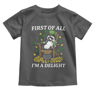 Funny St Patricks Day Raccoon Drinking Beer Toddler T Shirt First Of All I Am Delight TS14 Dark Heather Print Your Wear