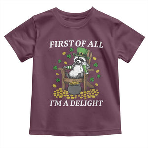 Funny St Patricks Day Raccoon Drinking Beer Toddler T Shirt First Of All I Am Delight TS14 Maroon Print Your Wear