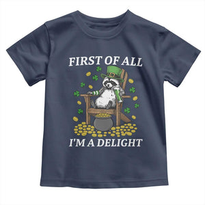 Funny St Patricks Day Raccoon Drinking Beer Toddler T Shirt First Of All I Am Delight TS14 Navy Print Your Wear