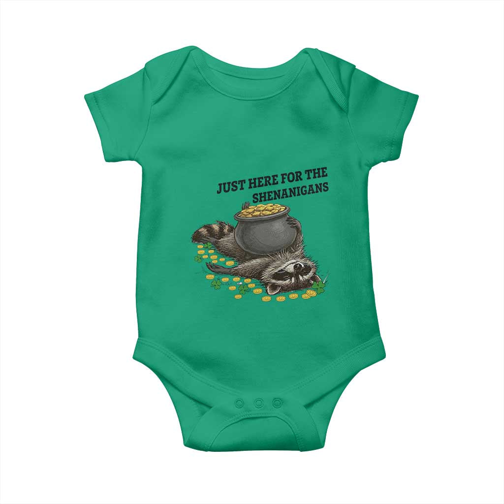 Funny Raccoon St Patricks Day Meme Baby Onesie Just Here For The Shenanigans TS14 Irish Green Print Your Wear