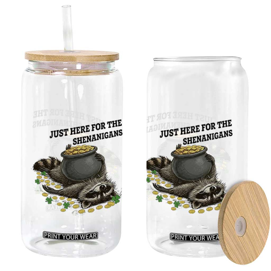 Funny Raccoon St Patricks Day Meme Glass Can Just Here For The Shenanigans TS14 Print Your Wear